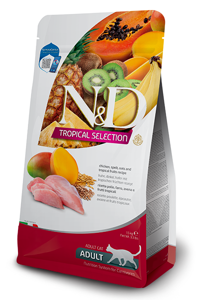 FARMINA N&D CHICKEN, SPELT, OATS AND TROPICAL FRUITS ADULT CAT DRY FOOD