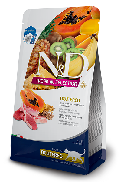 FARMINA N&D TROPICALS - LAMB, SPELT, OATS AND TROPICAL FRUITS NEUTERED CAT DRY FOOD