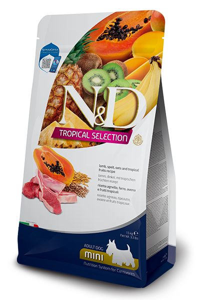 FARMINA N&D TROPICALS - LAMB, SPELT, OATS AND TROPICAL FRUITS ADULT MINI