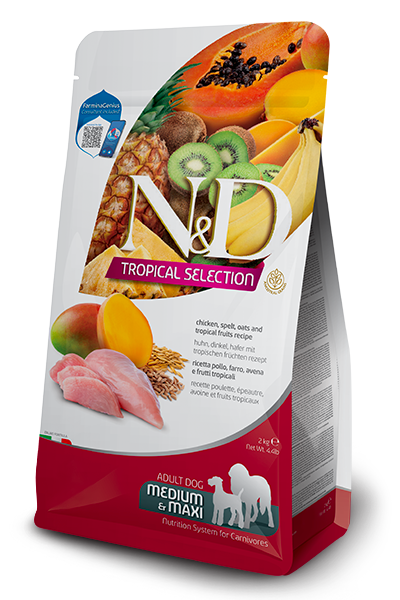 FARMINA N&D TROPICALS - CHICKEN, SPELT, OATS AND TROPICAL FRUITS ADULT MEDIUM & MAXI