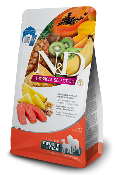 FARMINA N&D TROPICALS - SALMON, SPELT, OATS AND TROPICAL FRUITS ADULT MEDIUM & MAXI