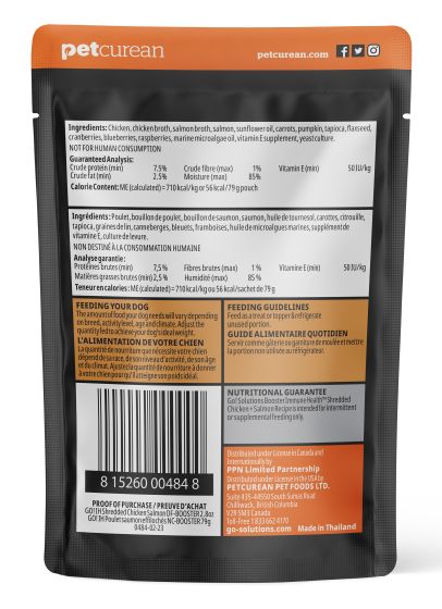 GO! SOLUTIONS IMMUNE HEALTH SHREDDED CHICKEN + SALMON IN BONE BROTH BOOSTER FOR DOGS