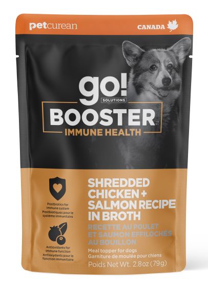 GO! SOLUTIONS IMMUNE HEALTH SHREDDED CHICKEN + SALMON IN BONE BROTH BOOSTER FOR DOGS
