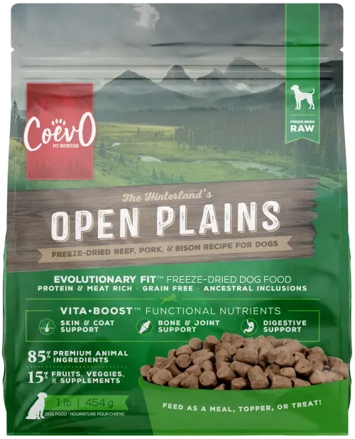 COEVO™ THE HINTERLANDS OPEN PLAINS FREEZE DRIED RAW FOOD FOR DOGS - RAW BEEF, PORK & BISON RECIPE