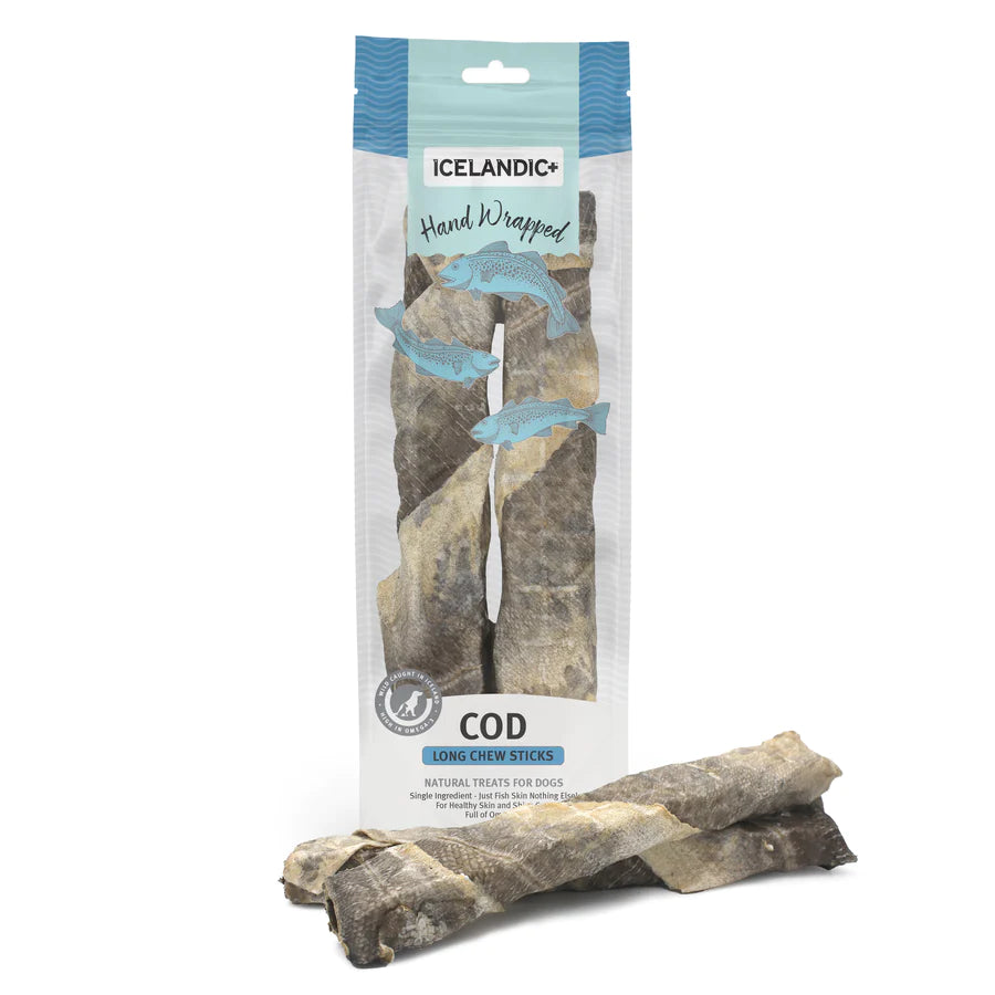 HAND WRAPPED COD SKIN CHEW STICKS DOG TREATS