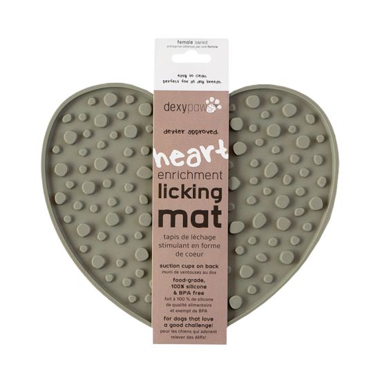 Dexypaws Dexter Approved Heart Enrichment Licking Mat, Khaki Green Cat & Dog