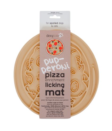 Dexypaws Pup-Peroni Pizza Enrichment Licking Mat, Yellow Cat & Dog