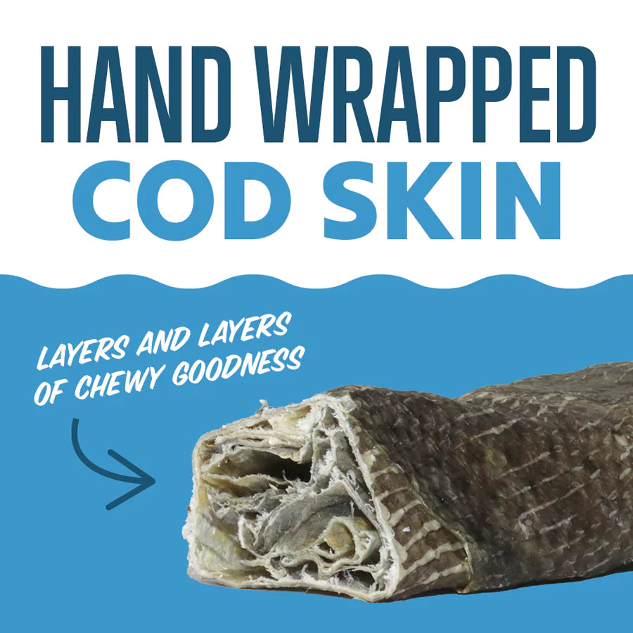 HAND WRAPPED COD SKIN CHEW STICKS DOG TREATS