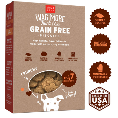 CLOUD STAR WAG MORE BARK LESS® GRAIN FREE BISCUITS WITH PUMPKIN DOG TREATS