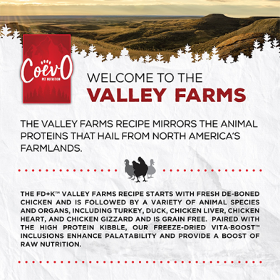 COEVO™ THE HINTERLANDS VALLEY FARMS FD+K™ FREEZE DRIED + KIBBLE FOOD FOR DOGS - CHICKEN, TURKEY AND DUCK RECIPE