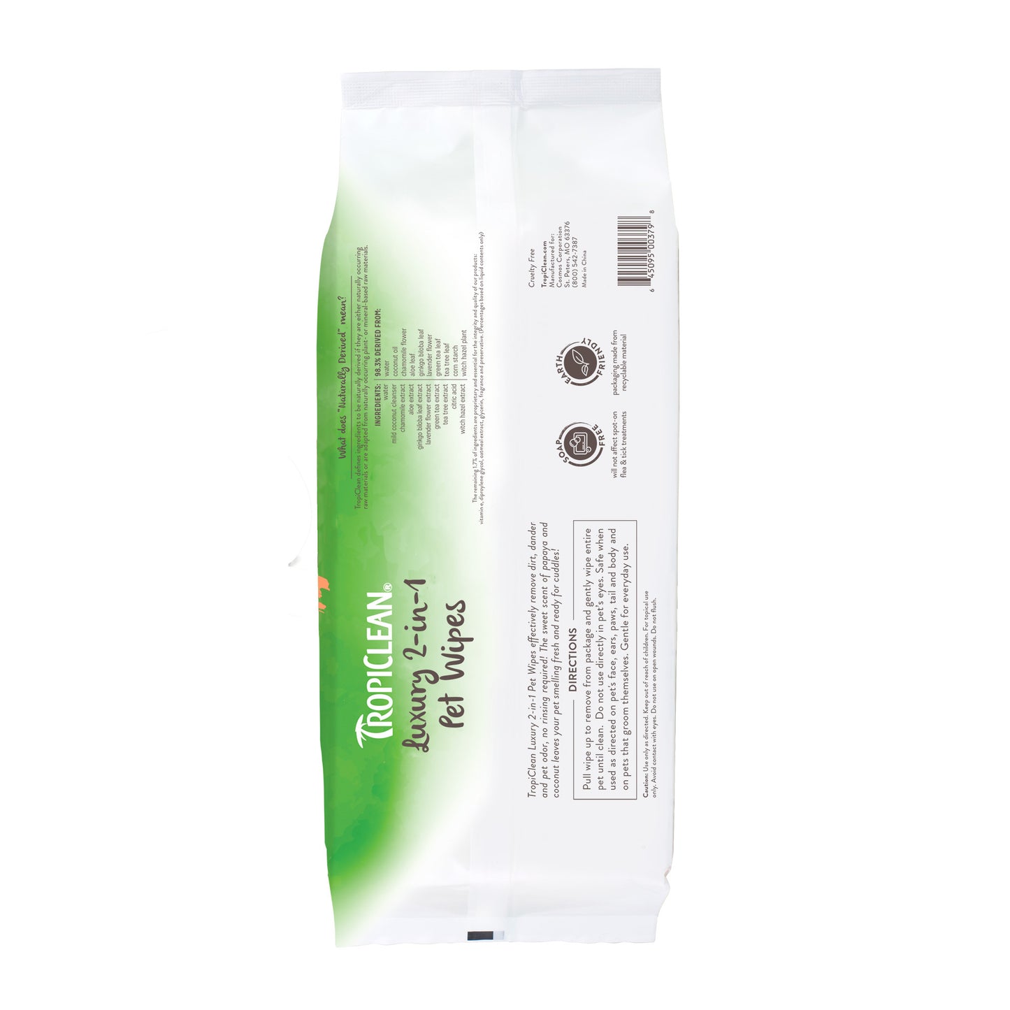 TROPICLEAN LUXURY 2 IN 1 WIPES PAPAYA AND COCONUT 100 COUNT