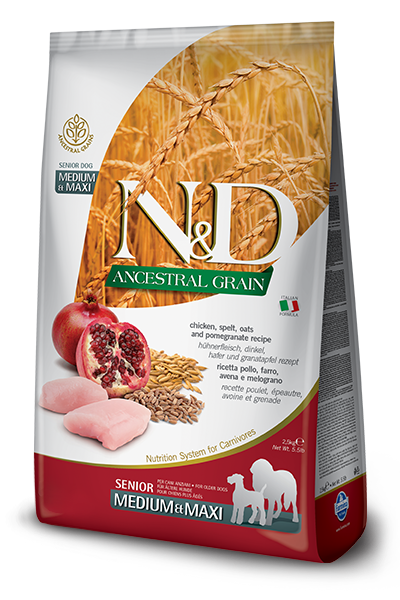 FARMINA N&D ANCESTRAL GRAIN - CHICKEN & POMEGRANATE SENIOR MEDIUM & MAXI BREED