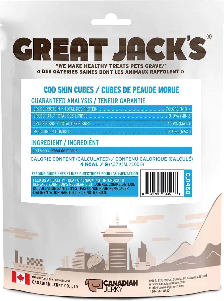 GREAT JACK'S AIR DRIED COD SKIN CHEW CUBES DOG TREATS
