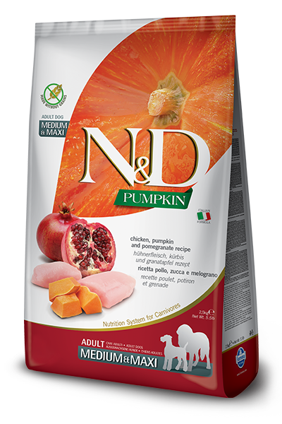 FARMINA N&D PUMPKIN GRAIN FREE - CHICKEN, PUMPKIN AND POMEGRANATE ADULT - MED & MAXI BREEDS