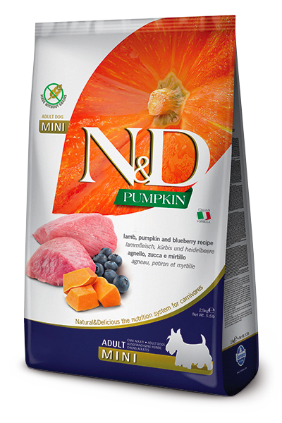 FARMINA N&D PUMPKIN GRAIN FREE - LAMB & BLUEBERRY ADULT- MINI BREED