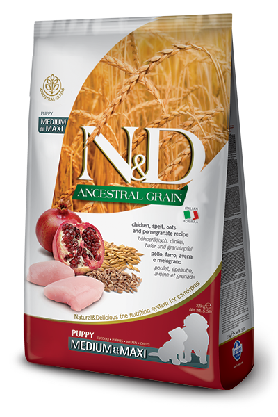 FARMINA N&D ANCESTRAL GRAIN - CHICKEN & POMEGRANATE PUPPY MEDIUM & MAXI BREED