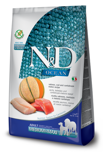 FARMINA N&D OCEAN - SALMON, COD & CANTALUPE MELON ADULT - MEDIUM & MAXI BREEDS