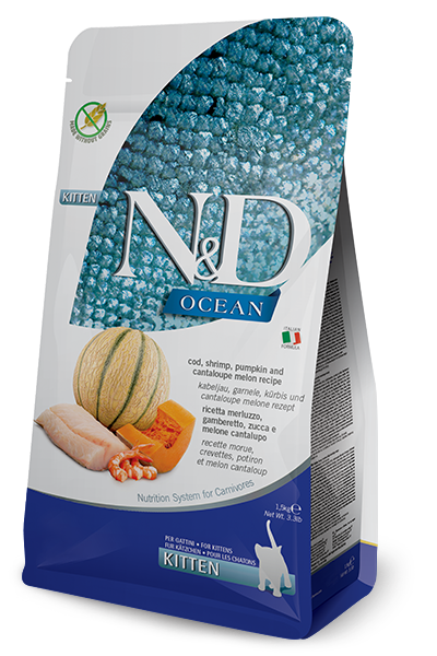 FARMINA N&D OCEAN: COD, SHRIMP, PUMPKIN & CANTALOUPE KITTEN FOOD
