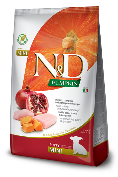 FARMINA N&D PUMPKIN GRAIN FREE - CHICKEN, PUMPKIN AND POMEGRANATE PUPPY - MINI BREED
