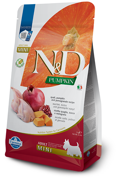 FARMINA N&D PUMPKIN GRAIN FREE - QUAIL & POMEGRANATE ADULT - MINI BREED