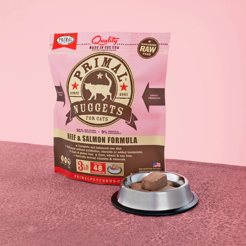 PRIMAL FELINE RAW FROZEN NUGGETS - BEEF & SALMON