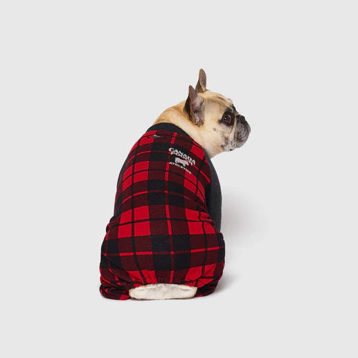 CANADA POOCH FROSTY FLEECE SWEATSUIT ONESIE : RED PLAID