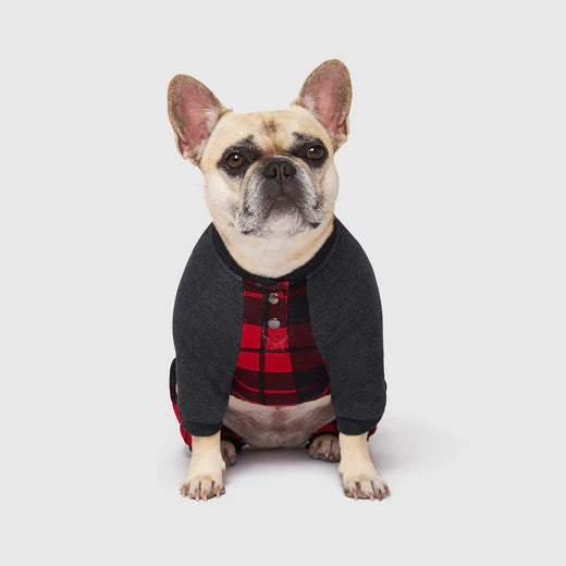 CANADA POOCH FROSTY FLEECE SWEATSUIT ONESIE : RED PLAID