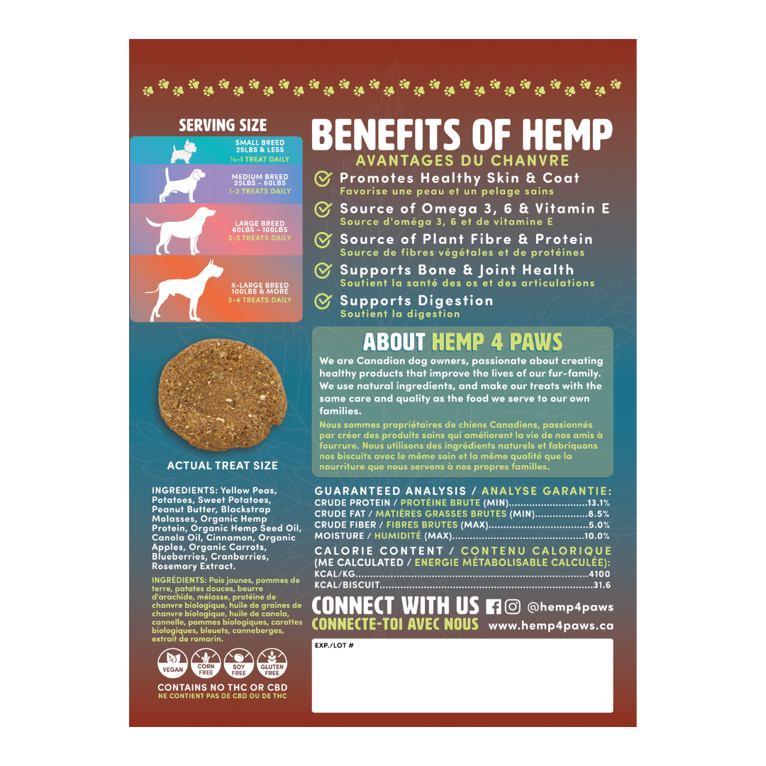 HEMP 4 TAILS DOG TREATS - PEANUT BUTTER