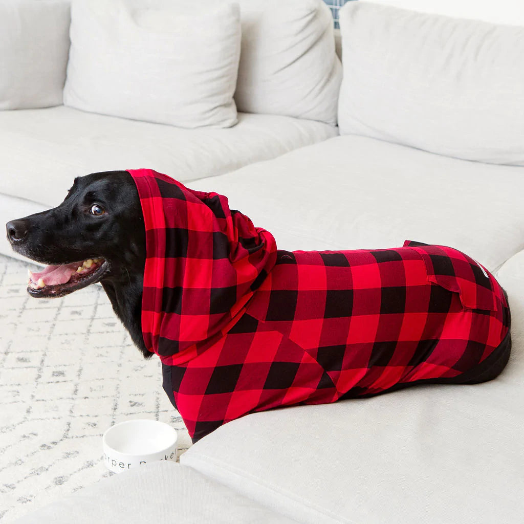 SHARPER BARKER LIGHT-WEIGHT FLEECE HOODIES : RED PLAID