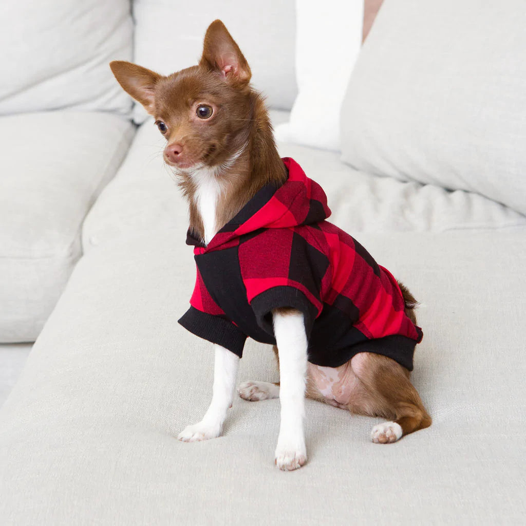 SHARPER BARKER LIGHT-WEIGHT FLEECE HOODIES : RED PLAID