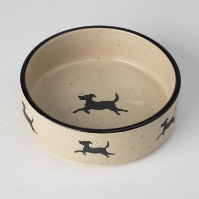PETRAGEOUS® CHASING DOGS NATURAL & BLACK 6.25" DOG DISH