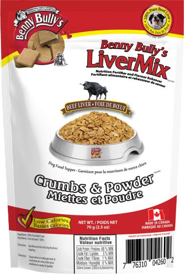 Benny Bullys Liver Mix, Dog Food Topper - Beef Liver Chops In Crumbs & Powder