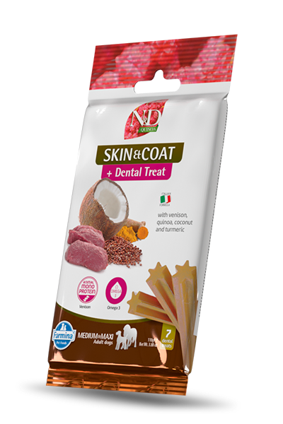 FARMINA N&D DENTAL STICKS WITH SKIN + COAT AND VENISON  FOR DOGS