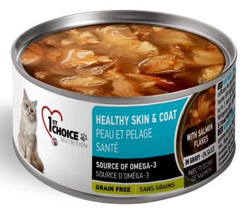 1st CHOICE ADULT HEALTHY SKIN AND COAT SALMON CANNED FLAKES CAT - 85G