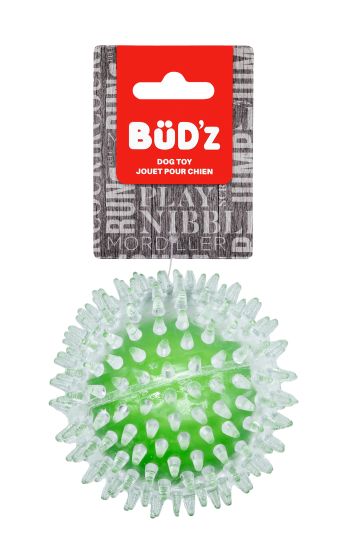 BUD'Z RUBBER TRANSPARENT SPIKEDN BALL DOG TOYS