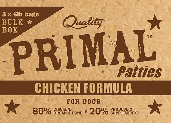 PRIMAL BULK RAW PATTIES : CHICKEN FORMULA 18LB BOX