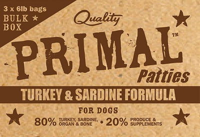 PRIMAL BULK RAW PATTIES : TURKEY & SARDINE FORMULA 18LB BOX