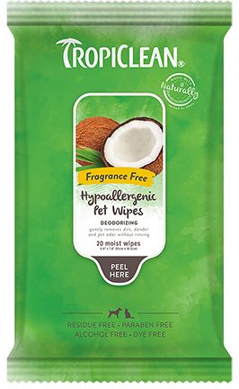TROPICLEAN HYPOALLERGENIC WIPES FRANGRANCE FREE 20 WP