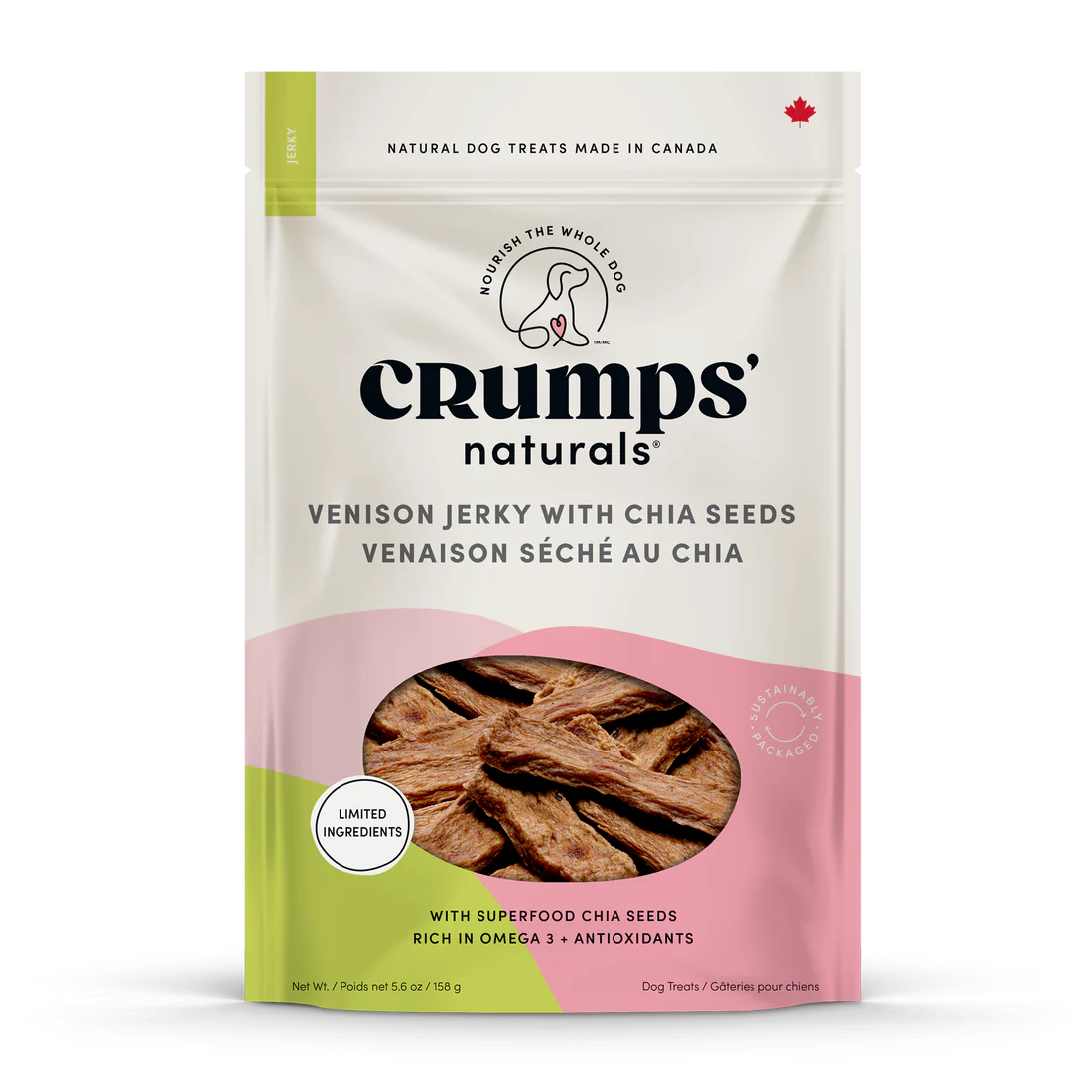 CRUMPS NATURALS VENISON CHIA JERKY DOG TREATS