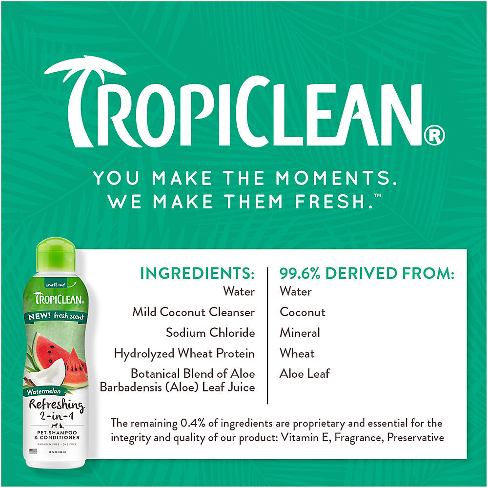 TROPICLEAN WATERMELON REFRESHING 2-IN-1 SHAMPOO FOR DOGS & CATS