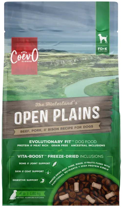 COEVO™ THE HINTERLANDS OPEN PLAINS FD+K™ FREEZE DRIED + KIBBLE FOOD FOR DOGS -RAW BEEF, PORK & BISON RECIPE