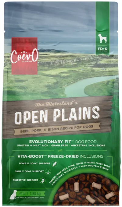 COEVO™ THE HINTERLANDS OPEN PLAINS FD+K™ FREEZE DRIED + KIBBLE FOOD FOR DOGS -RAW BEEF, PORK & BISON RECIPE