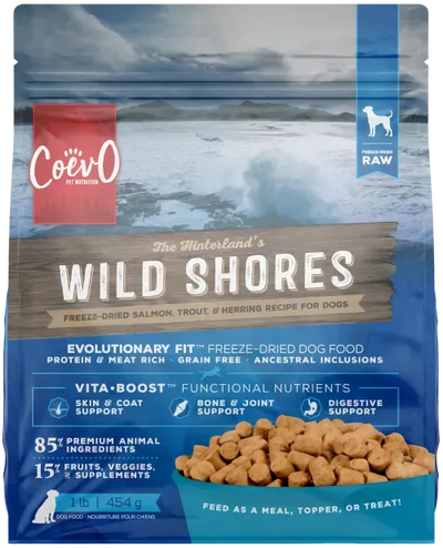 COEVO™ THE HINTERLANDS WILD SHORES FREEZE DRIED RAW FOOD FOR DOGS - SALMON, TROUT AND HERRING RECIPE
