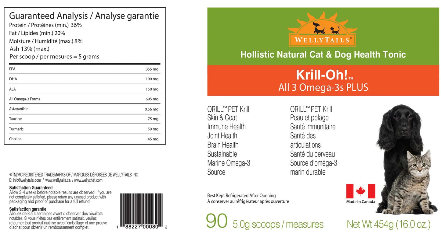 WELLYTAILS KRILL OH OMEGA  3S DOG 454 G