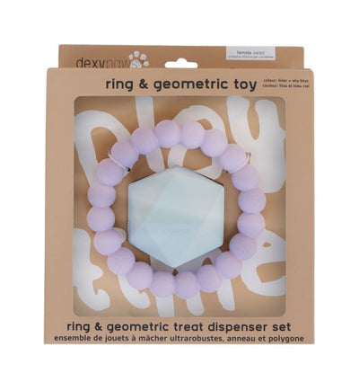 Dexypaws 2 Piece Aggressive Ring and Geometric Treat Dispenser Set, Lilac and Sky Blue Dog 1pc