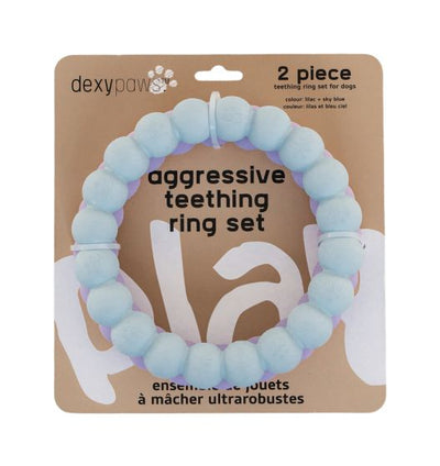 Dexypaws 2 Piece Aggressive Teething Ring Set, Lilac and Sky Blue Dog 1pcSet Beige and Black Dog 1pc