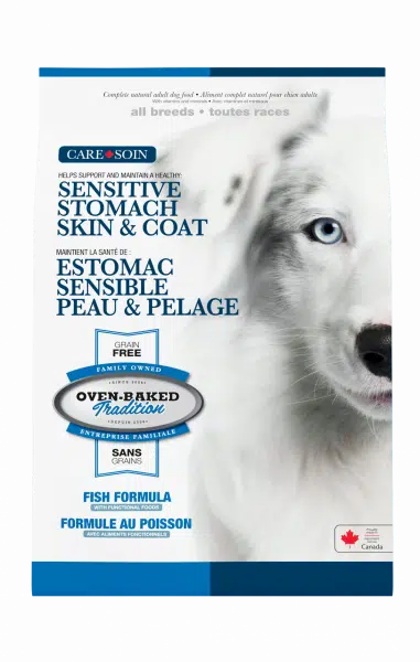 OVEN BAKED TRADITION CARE+ SENSITIVE STOMACH, SKIN & COAT GRAIN FREE FOOD FOR ALL BREEDS WITH FISH