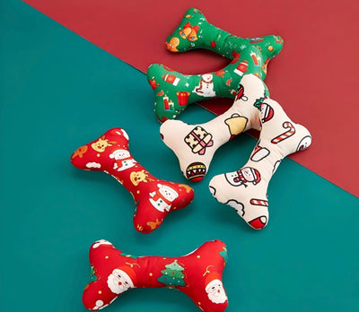 LAZZY BEAR HOLIDAY - XMAS BONE PLUSH DOG TOY ASSORTED