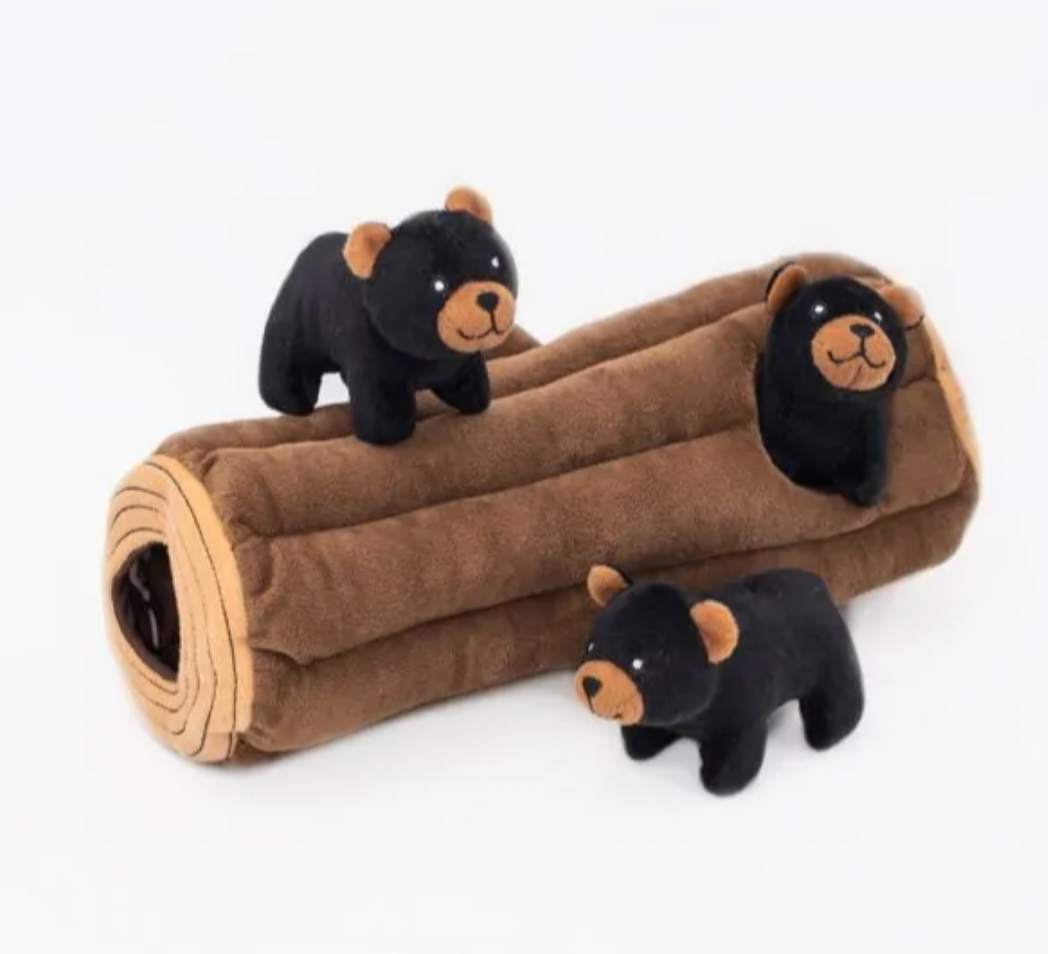 ZIPPY PAWS BURROW DOG TOY - BLACK BEAR LOG