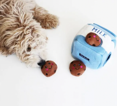 ZIPPY PAWS BURROW DOG TOY - MILK AND COOKIES